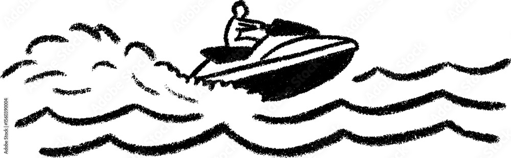Obraz premium Sketch of a jet ski on shoreline with gentle waves for beach adventure themes