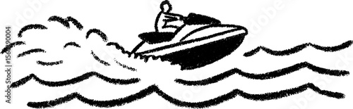 Sketch of a jet ski on shoreline with gentle waves for beach adventure themes