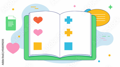 A coloring book with personalized pages for each aspect of health encouraging individuals to fill in the blanks and make changes based on their personalized recommendations and. Vector illustration