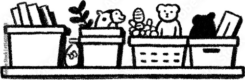 Charming kids playroom with organized storage bins sketch