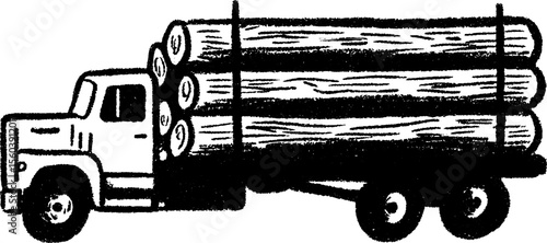 Log transport truck sketch with tied down timber for industrial design