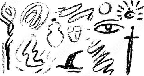 Enchanting magic wand and mystical spell swirls sketch for creative design