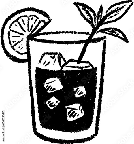 Artistic sketch of a mojito glass with crushed ice and lime – perfect for beverage-themed designs