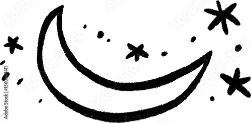 Crescent moon and stars border sketch for night-themed design