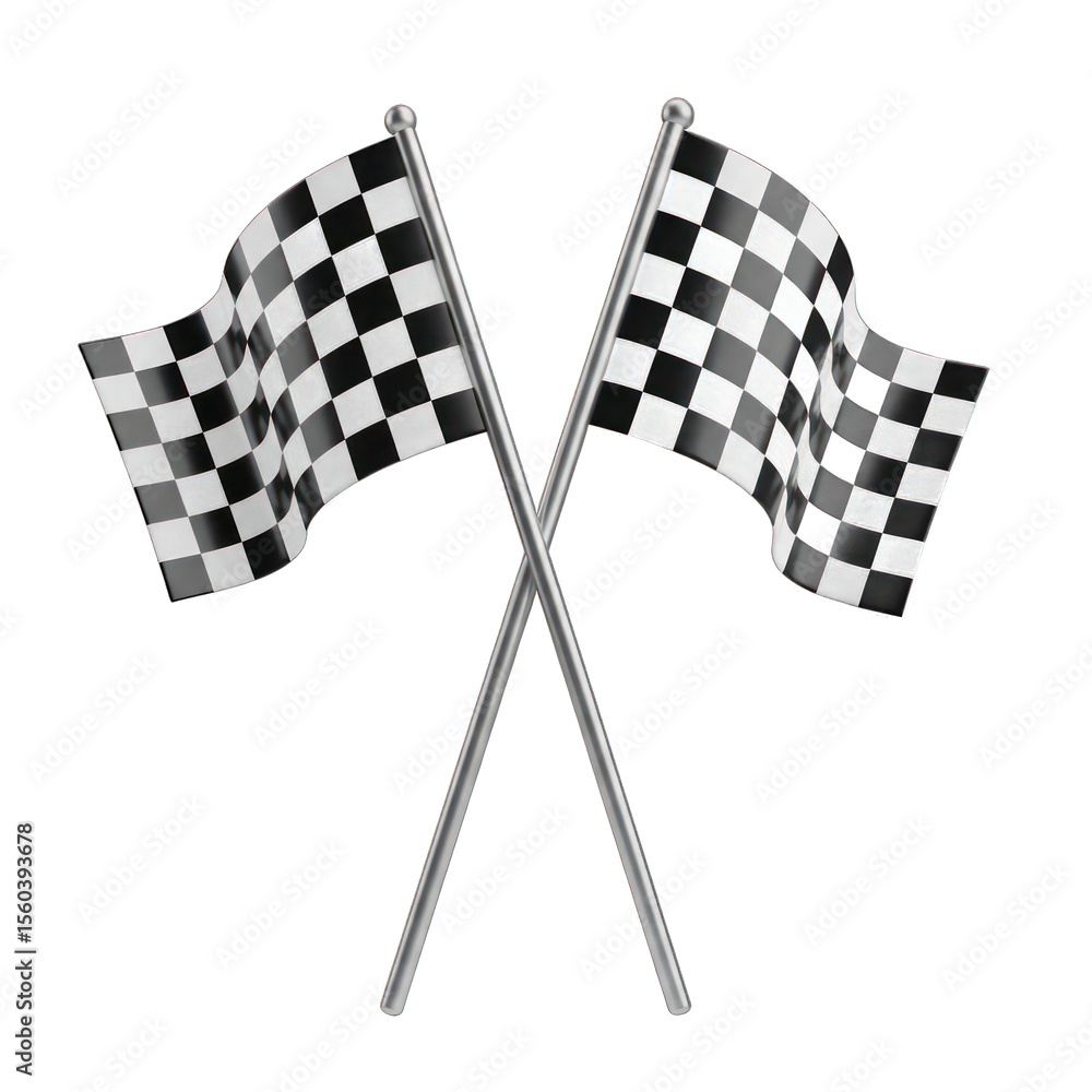 Fototapeta premium Two Crossed Checkered Racing Flags Against Transparent Background