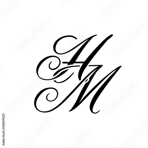 Elegant HM Monogram Logo in Black Script – Luxury Calligraphy Initial Design on White Background