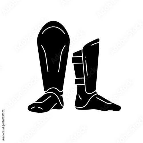 Shin Guards: A pair of black shin guards, essential protective gear for martial arts and contact sports, providing crucial lower leg protection during training and competition.