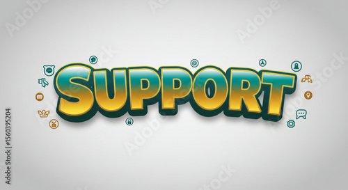 Bold 3D Support Text Effect Gradient Design for Help & Assistance