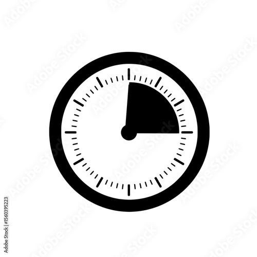 Clockwise Moments: A minimalistic clock face illustration showcasing a quarter-hour time interval marked in black. This image captures the essence of time management, deadlines, and productivity.