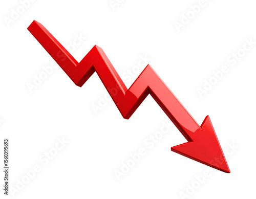 Economic Decline: A vivid illustration of a downward-pointing red arrow symbolizes economic downturn, offering a visual representation of falling trends and losses in financial scenarios.