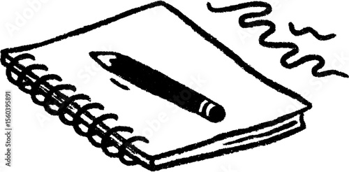 Pencil and spiral notebook sketch with artistic squiggle elements