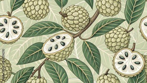 Vector Illustration Seamless Pattern Custard Apple For Printing On Fabric Or Wallpaper.