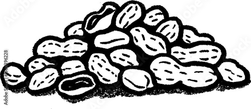 Hand drawn sketch of peanuts in shells with textured brush strokes for natural design
