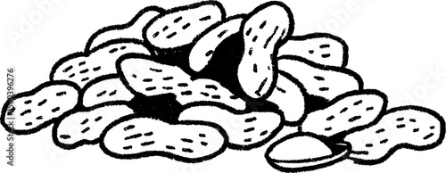 Artistic sketch of peanuts in shells with textured detail