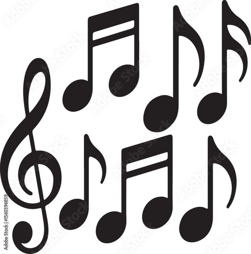 Black and white musical notes and treble clef design for music and arts related concepts