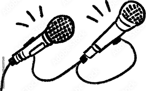 Creative sketch of a podcast recording setup with microphones for media design