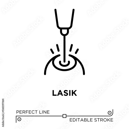 The line icon vector illustrates lasik laser eye surgery. The line icon is isolated on a transparent background and can be edited as needed