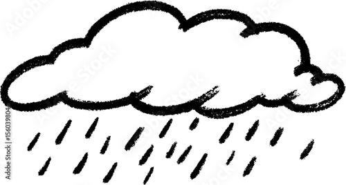 Hand-drawn raincloud with falling streaks for weather-themed design