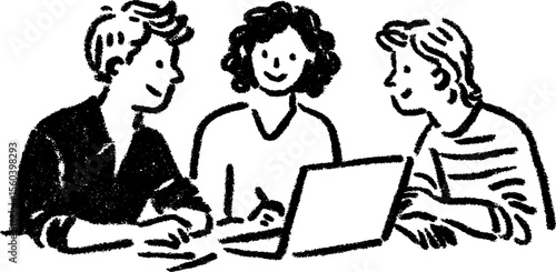 Collaborative remote team video call sketch featuring a black bold chalk style