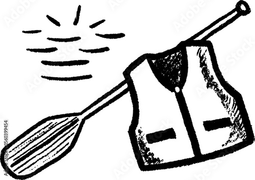 Nautical safety concept with rowing oar and flotation vest sketch for outdoor adventure design