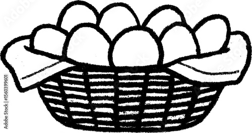 Rustic basket filled with eggs sketch for spring decor and easter celebrations