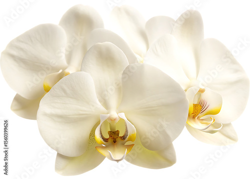 close up of white orchid flowers with yellow center isolated on white background PNG, AI GENERATED