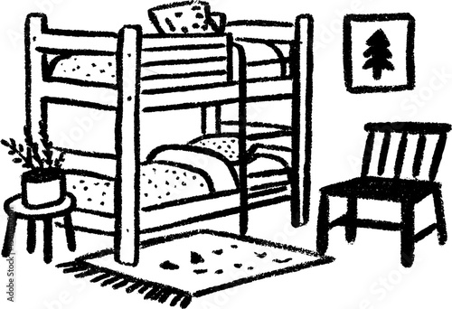 Cozy shared kids room with bunk beds and playful decor sketch