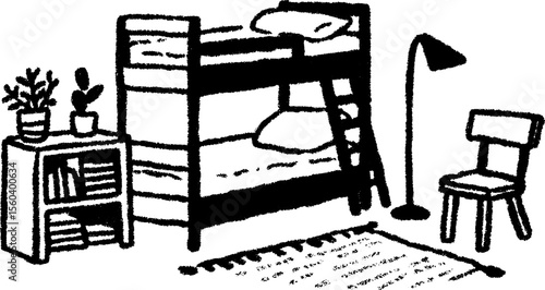 Cozy kids room with bunk beds and playful furniture design concept