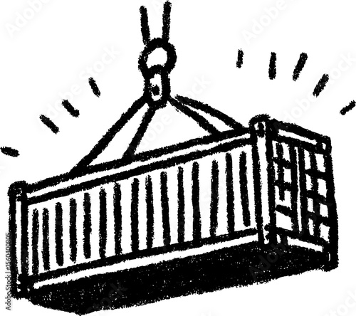 Sketch of a shipping container being lifted for transport and logistics design
