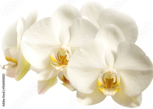 close up of white orchid flowers with yellow center isolated on white background PNG, AI GENERATED
