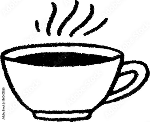 Minimalist sketch of a clay tea cup with rising steam for cozy design projects