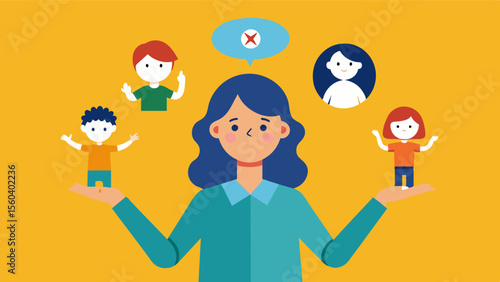 A caregiver trying to juggle the responsibilities of caring for multiple family members with different health conditions feeling overwhelmed and torn in different directions.. Vector illustration