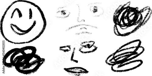 Expressive emotional faces drawn with different sketching techniques