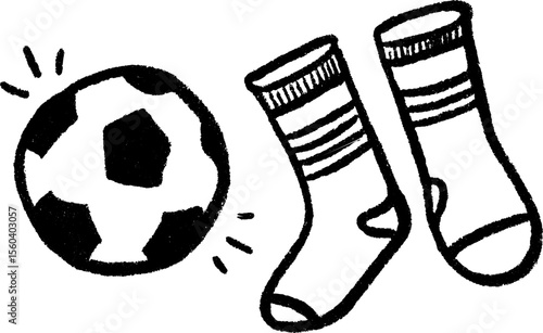 Sketch of soccer ball with shin guards and socks for sports design
