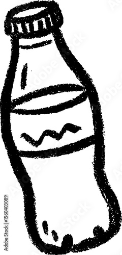 Artistic sketch of soda bottle with cap and fizz elements for creative design