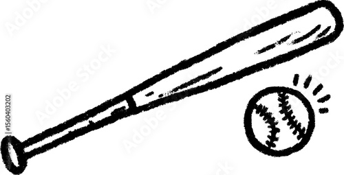 Softball bat and ball in motion - dynamic sports theme sketch design