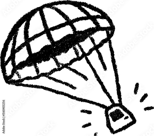 Space capsule descending by parachute sketch for design projects