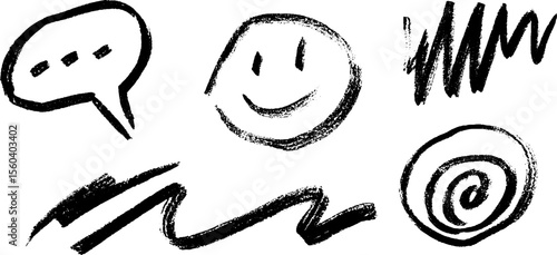 Hand drawn sketch of speech bubble and mail icon with playful scribbles for design