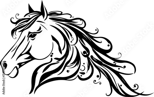 Stylized Horse Head Drawing with Wavy Hair

