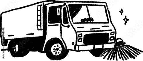 Urban cleaning concept: street sweeper vehicle with brushes illustration