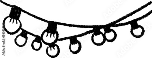 Hand drawn sketch of string lights on railing for decoration design