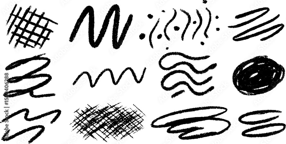 Fototapeta premium Abstract sketch of cross grid and scatter dots with scribbles and lines