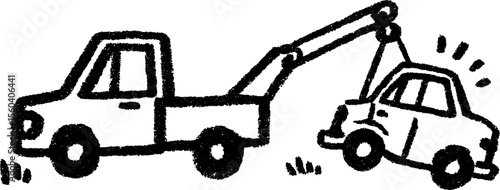 Tow truck assisting a broken down car - hand drawn sketch with grunge texture design for posters