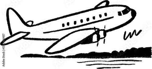 Hand drawn sketch of toy airplane with simple wings and rounded design for children's art