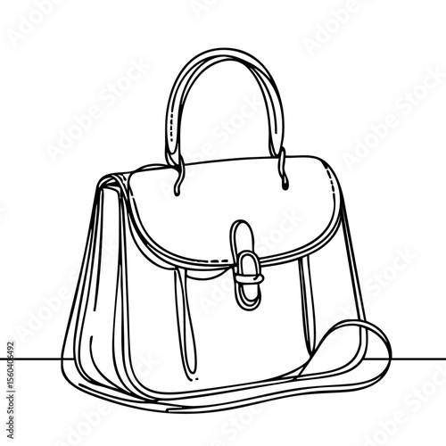 Handbag with shoulder strap in a minimalist line drawing style in black and white for modern fashion concepts