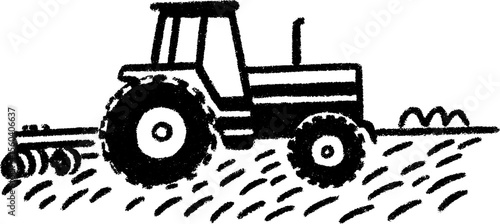 Rustic farm life: tractor beside ploughed field sketch for agricultural design