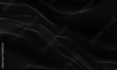 Abstract white mesh particles wave curve overlap technology network digital on black background texture vector
