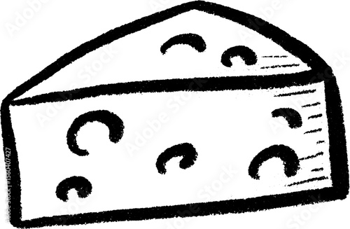 Cheese wedge sketch on wooden board with doodle style for rustic design