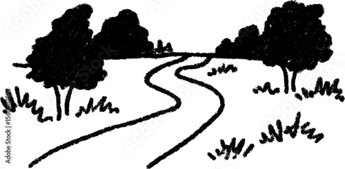 Serene winding bike path through a wooded area sketch for nature lovers