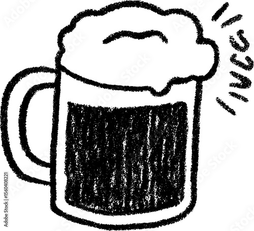 Rustic wooden mug with frothy foam - handmade art sketch for beverage theme designs